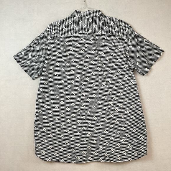 Perry Ellis Shirt Mens XLT Navy Blue White Geometric Short Sleeve Button Front - Picture 5 of 11